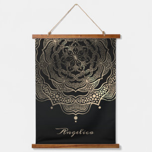 Elegant Black & Gold Floral Mandala Personalised Hanging Tapestry