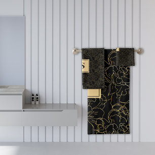 Elegant Black Gold Floral Pattern Bath Towel Set