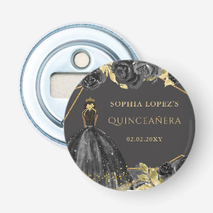 Elegant Black Gold Floral Princess Quinceanera  Bottle Opener