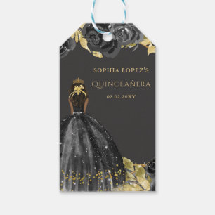 Elegant Black Gold Floral Princess Quinceanera  Gift Tags