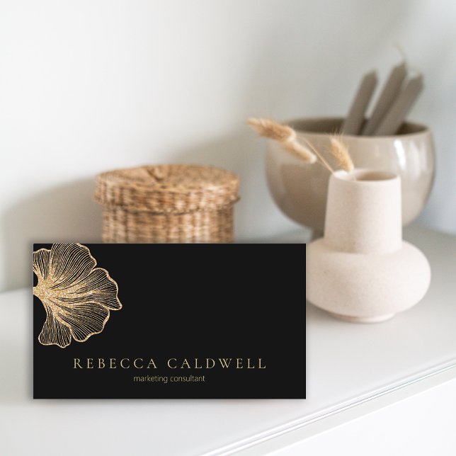 Elegant Black Gold Floral QR Code Business Card (Elegant Black Gold Floral QR Code Business Card)