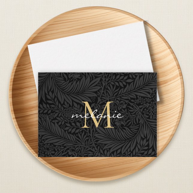 Elegant Black Gold Floral Script Monogram Card (Creator Uploaded)