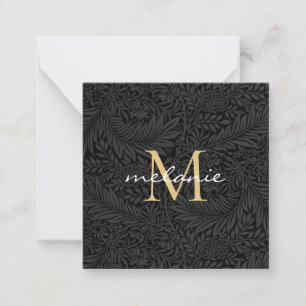 Elegant Black Gold Floral Script Monogram Card