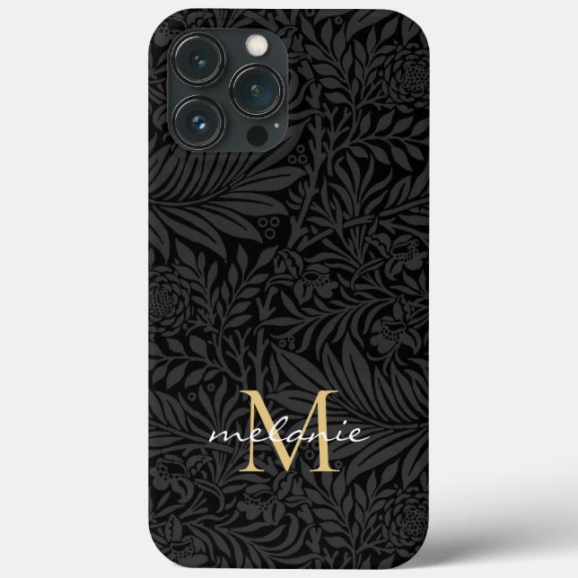 Elegant Black Gold Floral Script Monogram Case-Mate iPhone Case (Back)