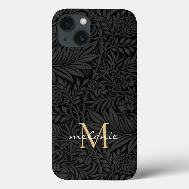 Elegant Black Gold Floral Script Monogram Case-Mate iPhone Case (Back)