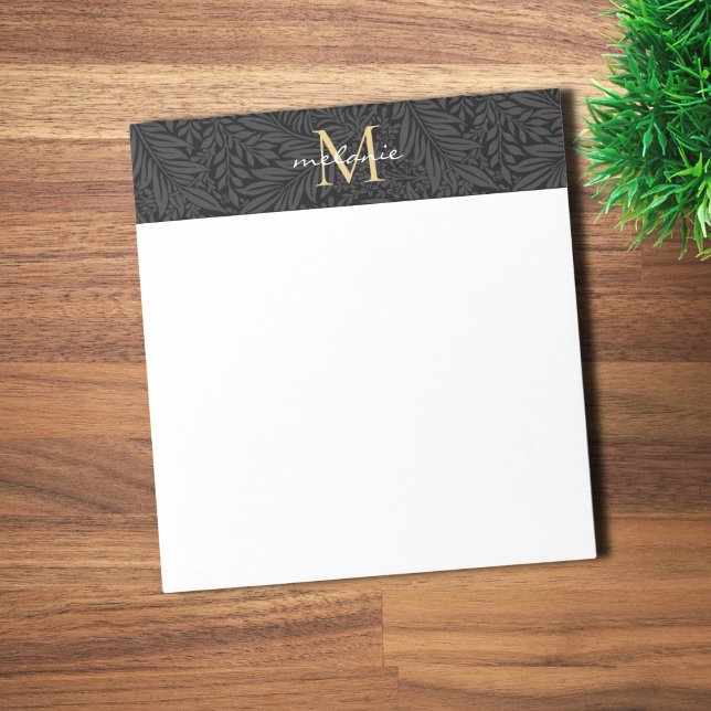 Elegant Black Gold Floral Script Monogram Notepad (Creator Uploaded)