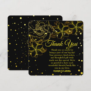 Elegant Black & Gold Floral Wedding Anniversary  Thank You Card