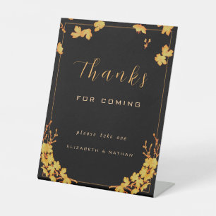 Elegant Black & Gold Floral Wedding Favour Pedestal Sign