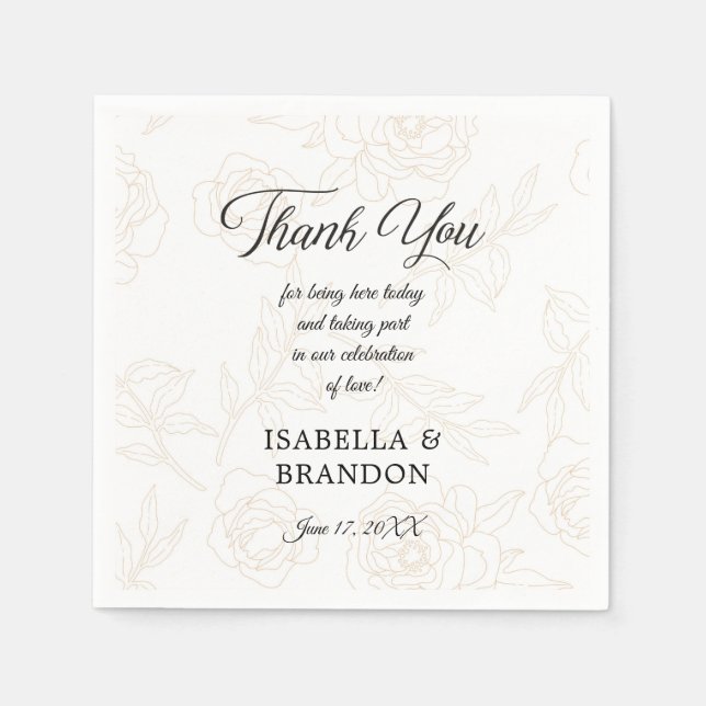 Elegant Black Gold Floral Wedding Party Napkin (Front)