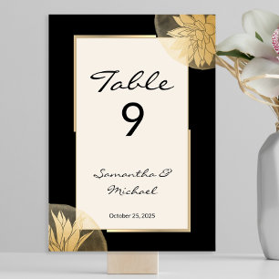 Elegant Black Gold Floral Wedding Reception  Table Number
