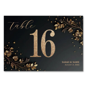 Elegant Black Gold Floral Wedding Table Card