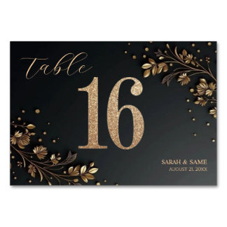 Elegant Black Gold Floral Wedding Table Card