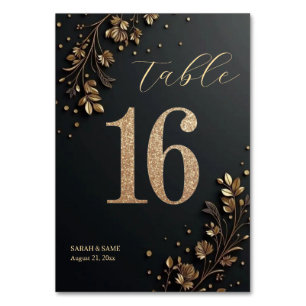Elegant Black Gold Floral Wedding Table Card
