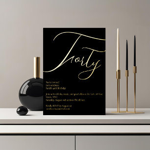Elegant Black & Gold Foil 40th Birthday Invitation