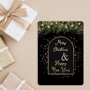Elegant Black Gold Foil Christmas New Year  Holiday Card