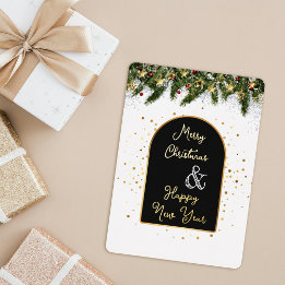 Elegant Black Gold Foil Christmas New Year  Holiday Card