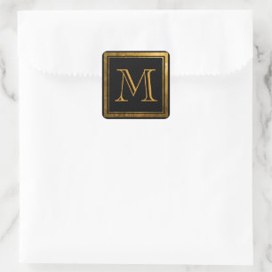 Elegant Black Gold Foil Framed Monogram Square Sticker