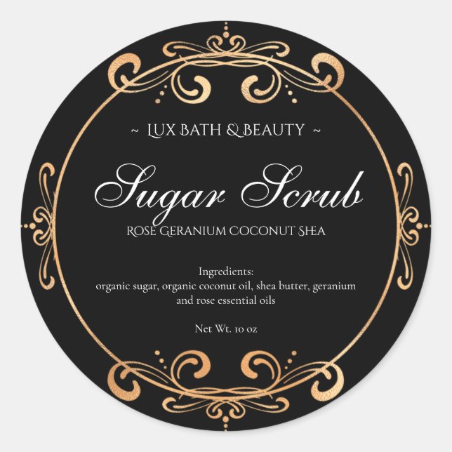 Elegant Black Gold Foil Glamourous Product Label (Front)