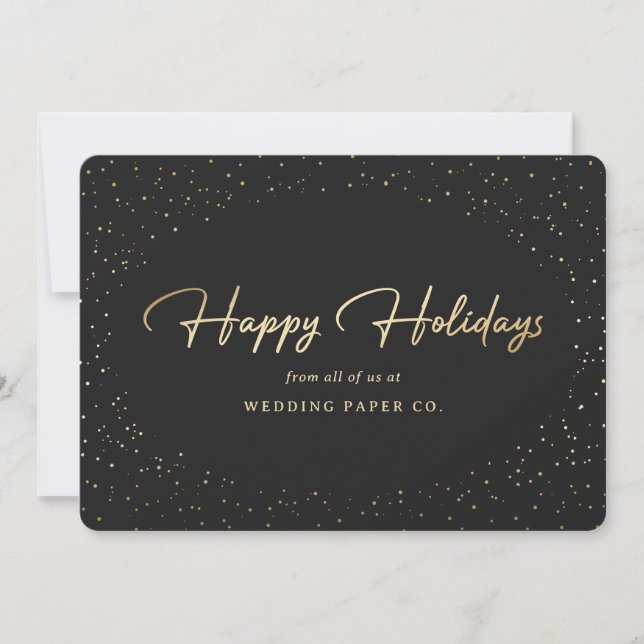 Elegant Black Gold Foil Hand Lettered Business Holiday Card (Front)