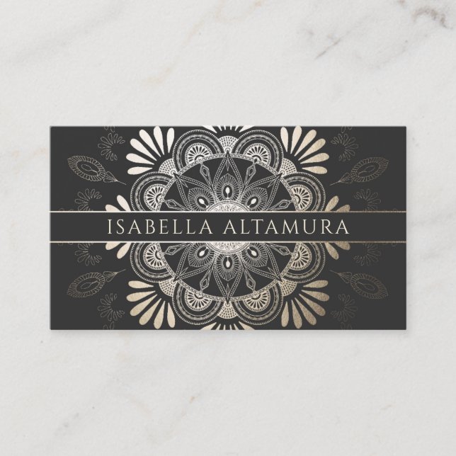 Elegant Black & Gold Foil Mandala Business Cards (Front)