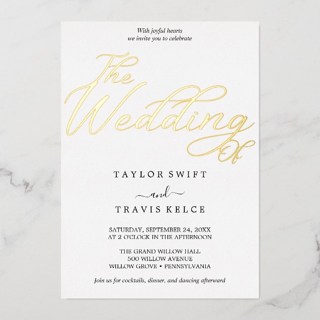 Elegant Black & Gold Foil Minimalist Wedding (Front)