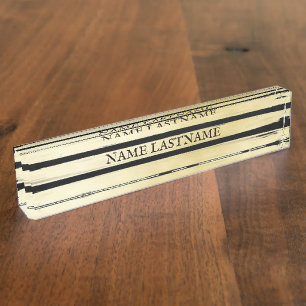 Elegant black gold foil paint striped nameplate