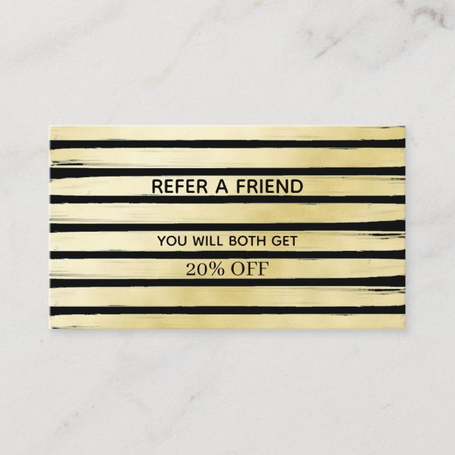 Elegant black gold foil paint striped professional referral card (Front)