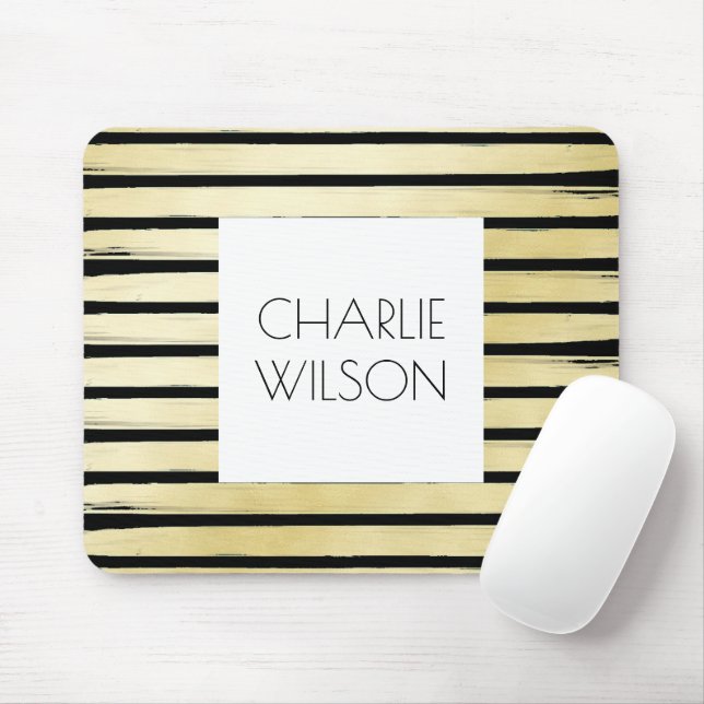 Elegant black gold foil paint striped with frame mouse mat (With Mouse)