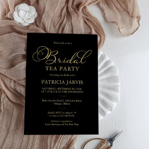 Elegant Black Gold Foil Script Bridal Tea Party Invitation