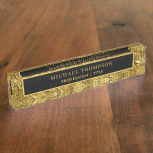Elegant Black Gold Foil Texture Personalised Name Nameplate