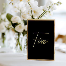 Elegant Black & Gold Foil Wedding Table Number