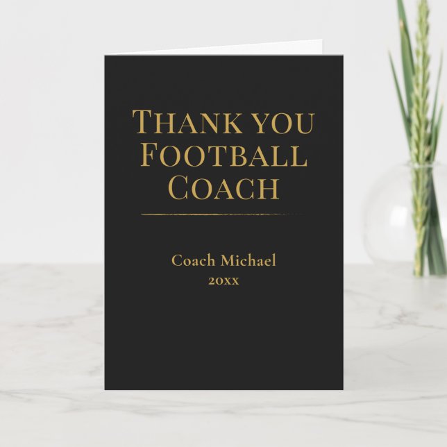 Elegant Black Gold Football Coach Team  Thank You Card (Front)