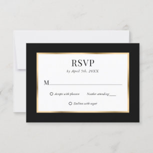 Elegant Black Gold Frame Wedding RSVP Card