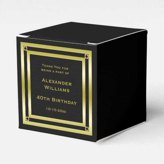 Elegant Black & Gold Framed 40th Birthday Favour Box (Front Side)