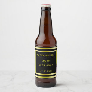 Elegant Black & Gold Framed Birthday Beer Bottle Label