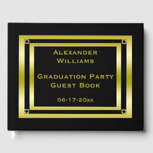 Elegant Black & Gold Framed Graduation Guest Book