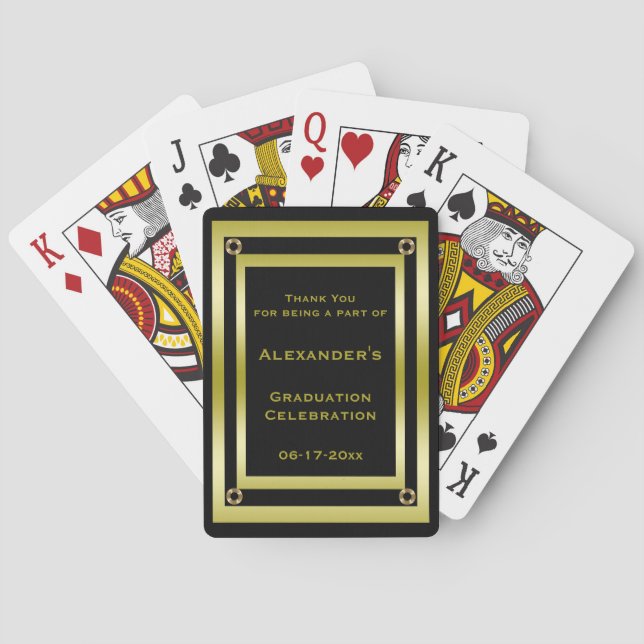 Elegant Black & Gold Framed Graduation Thank You Playing Cards (Back)