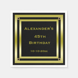 Elegant Black & Gold Framed Man's 45th Birthday Napkin