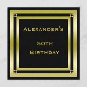 Elegant Black & Gold Framed Man's 50th Birthday Invitation
