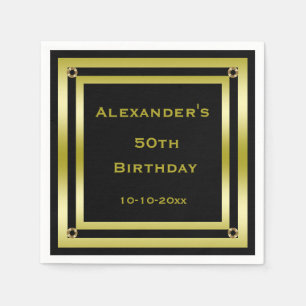 Elegant Black & Gold Framed Man's 50th Birthday Napkin