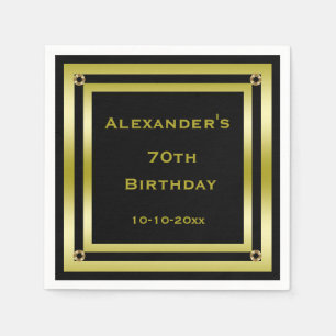 Elegant Black & Gold Framed Man's 70th Birthday Napkin
