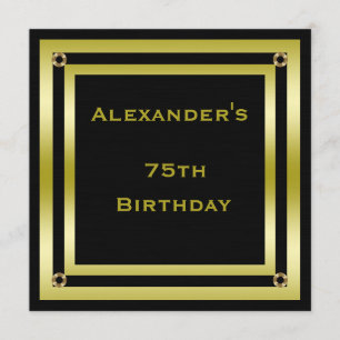 Elegant Black & Gold Framed Man's 75th Birthday Invitation