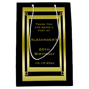 Elegant Black & Gold Framed Thank You Medium Gift Bag