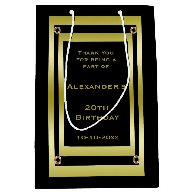Elegant Black & Gold Framed Thank You Medium Gift Bag (Front)