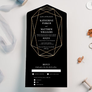 Elegant Black Gold Gem Wedding All In One Invitation