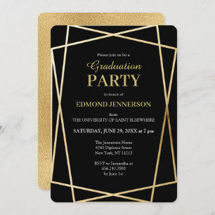 Elegant Black Gold Geometric 2025 Graduation Party Invitation