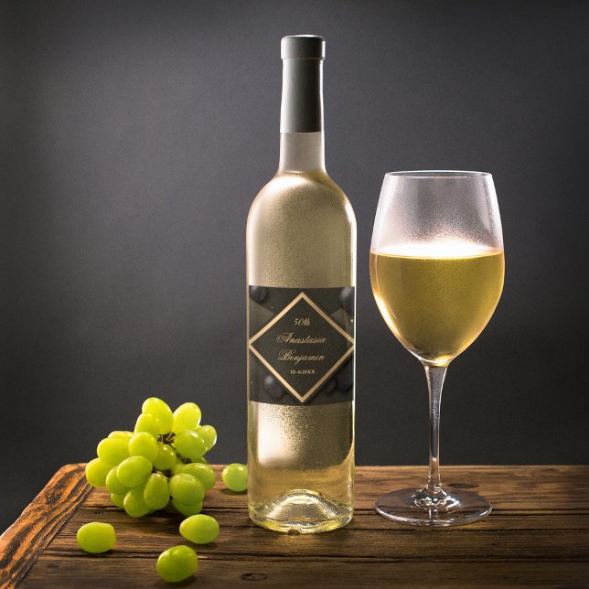 Elegant Black Gold Geometric Birthday Party Wine Label (Creator Uploaded)