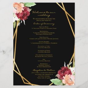 Elegant Black Gold Geometric Floral Wedding Programme