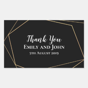 Elegant Black & Gold Geometric Lines Wedding Favou Rectangular Sticker