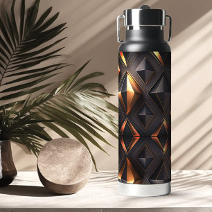 Elegant black gold geometric shapes water bottle